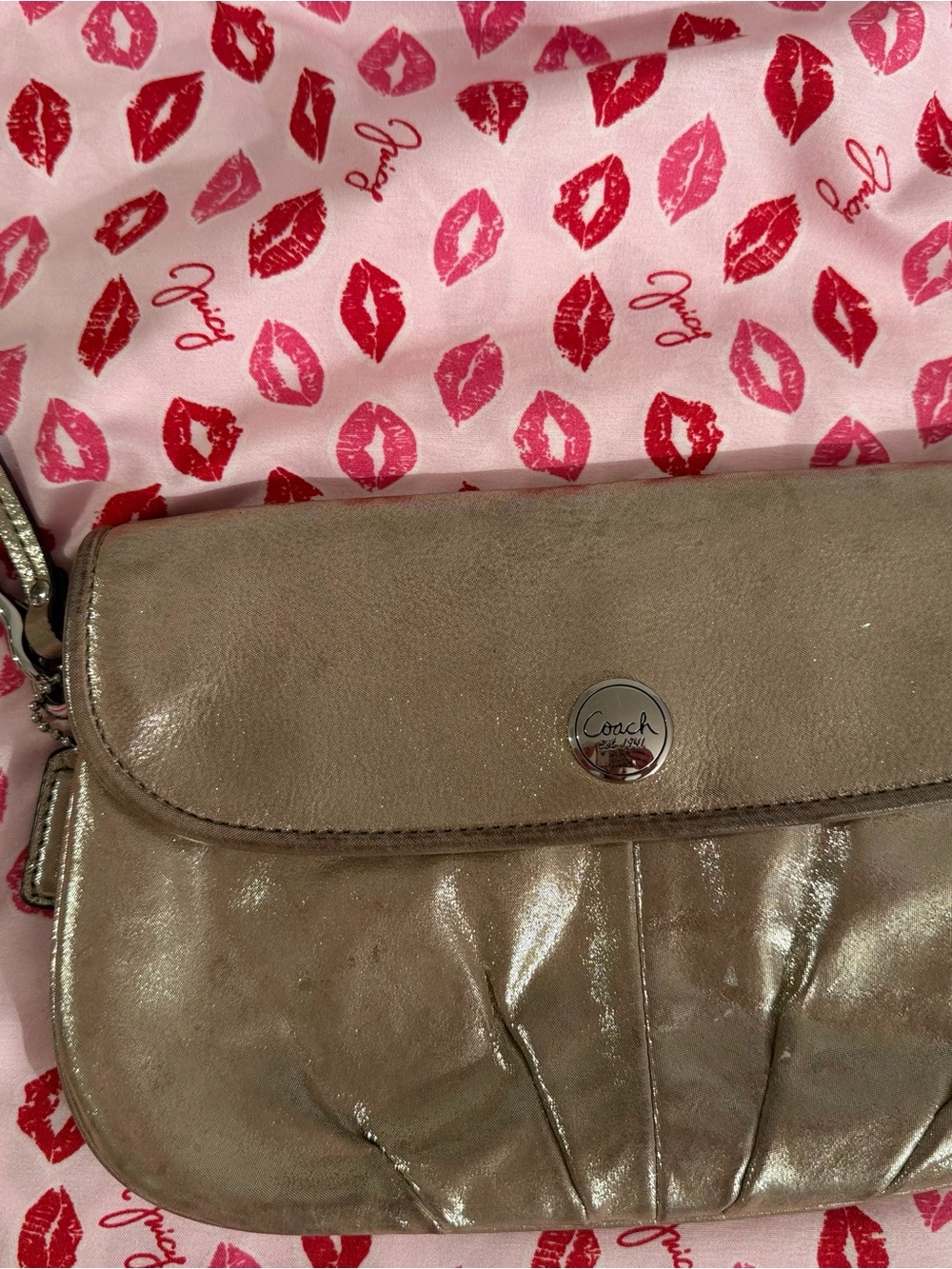 Coach Metallic Taupe Leather clutch